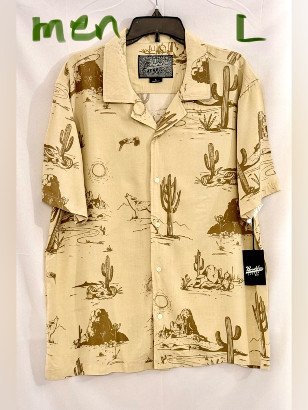 Brooklyn Cloth Beige and Brown Desert Print Short-Sleeve Button-Down Shirt